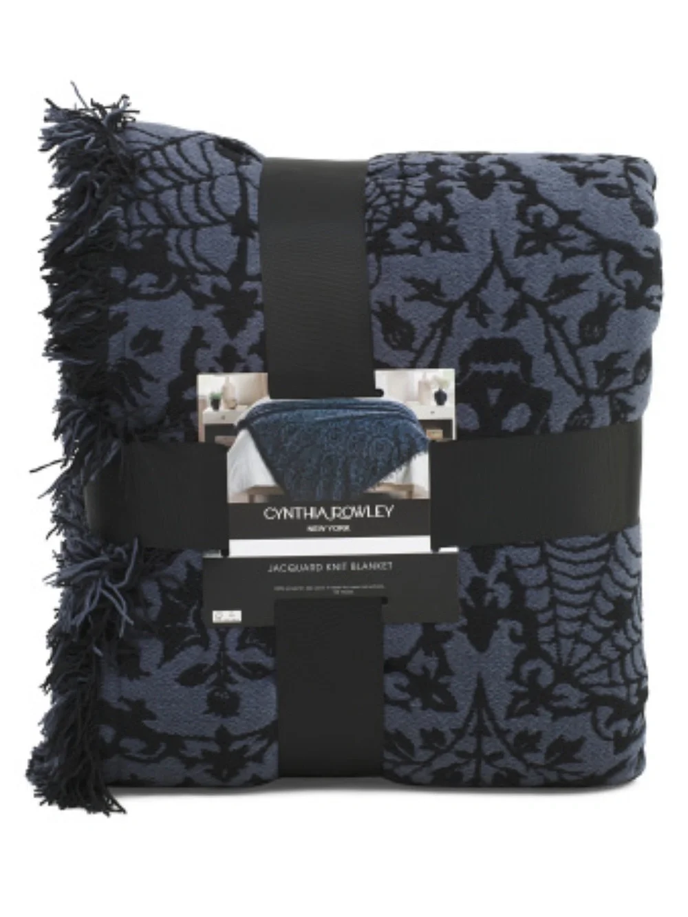 Black Skulls Halloween Jacquard Fringe Throw Blanket